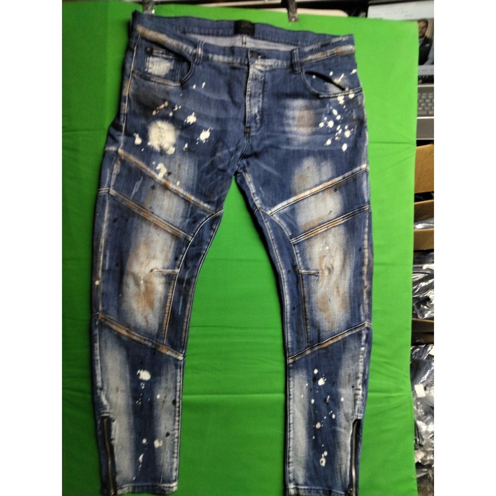 MacKeen  Distressed Button Fly Blue Jeans Size 40 Zip Ankles